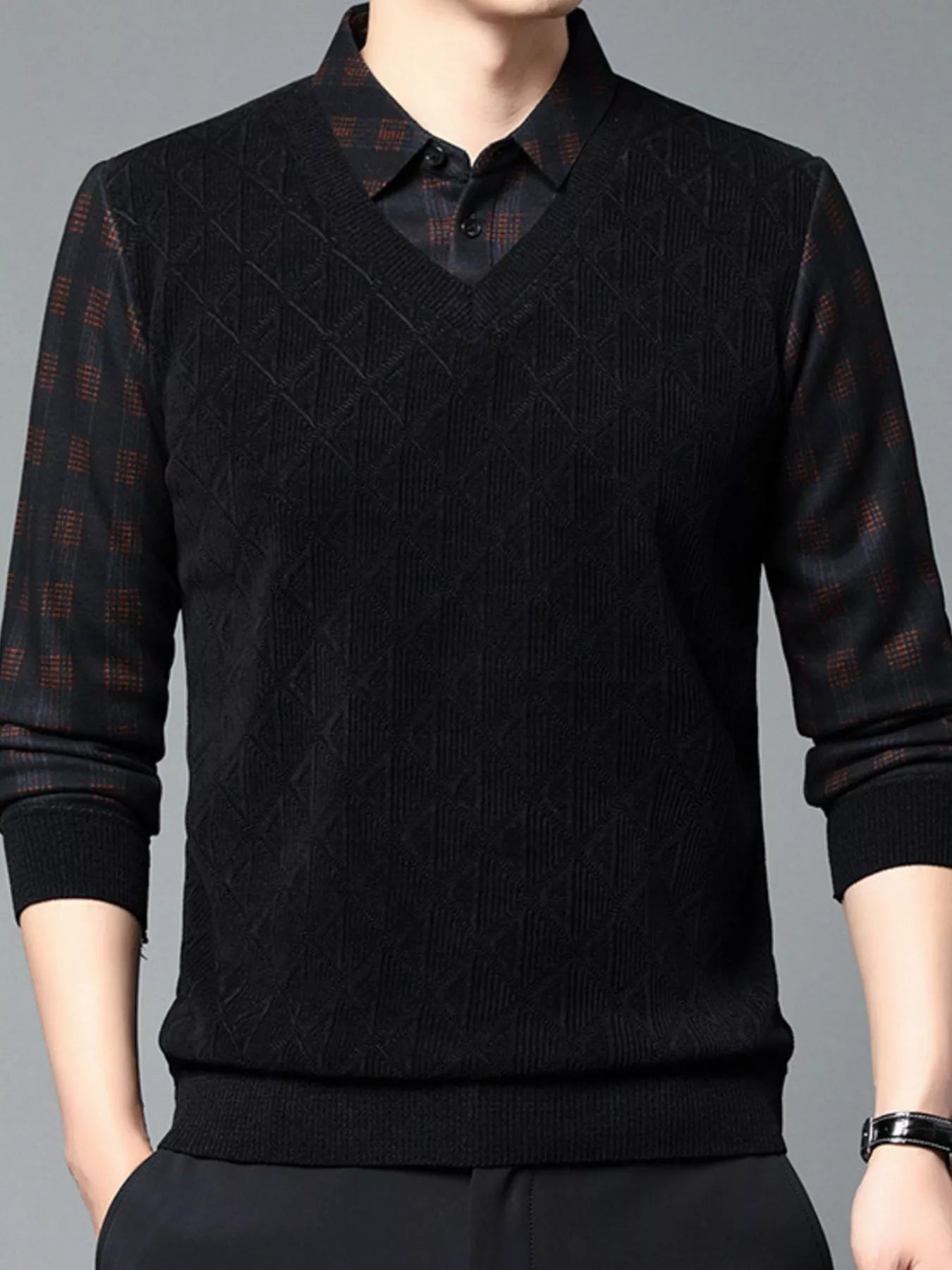 Men's Plus Size Layered - Look Long Sleeve Polo - PBNJ FASHIONS