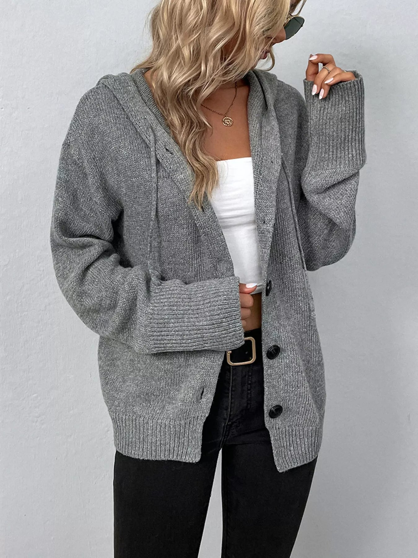 Full Size Cozy Knit Hooded Button - Down Cardigan Plus Size - PBNJ FASHIONS