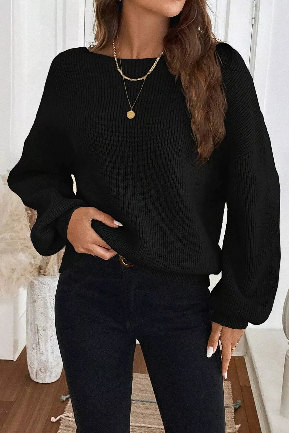 Ribbed Knit Ribbon Knot Backless Drop Shoulder Sweater - PBNJ FASHIONS