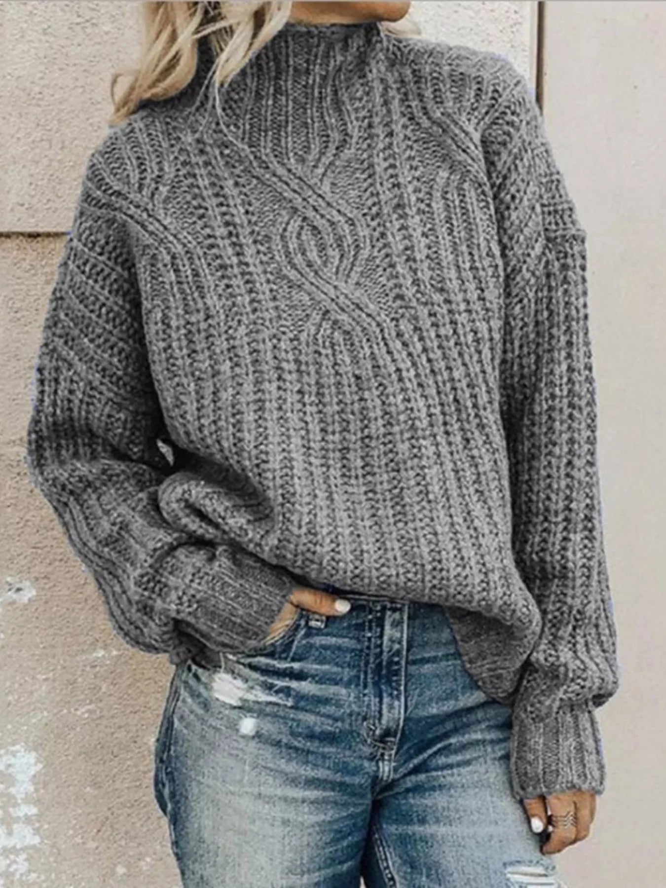 Full Size Turtleneck Long Sleeve Sweater Plus Size - PBNJ FASHIONS