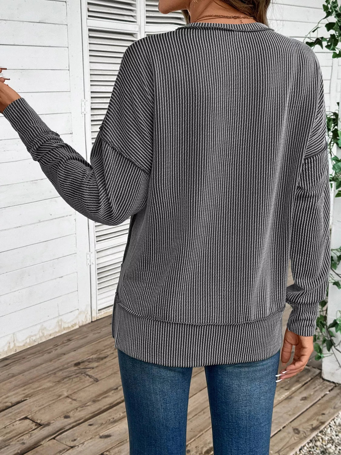 Side Slit Round Neck Sweatshirt - PBNJ FASHIONS