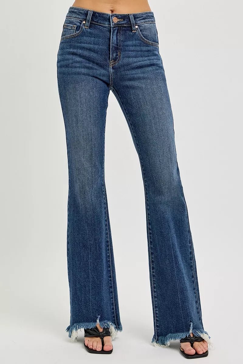 RISEN Full Size Mid Rise Flare Frayed Hem Jeans Plus Size - PBNJ FASHIONS