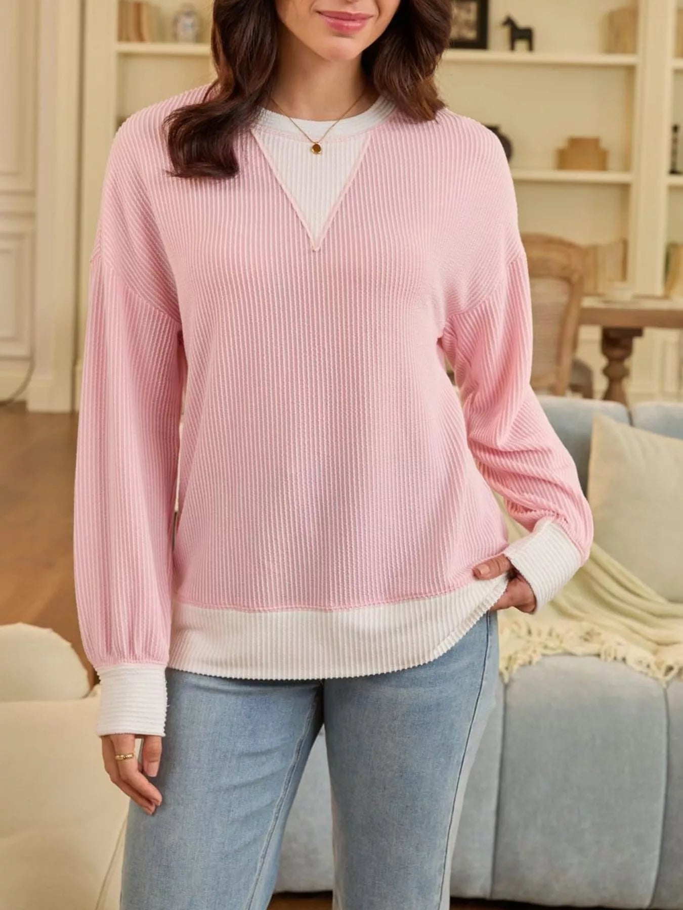 Contrast Dropped Shoulder Sweatshirt - PBNJ FASHIONS