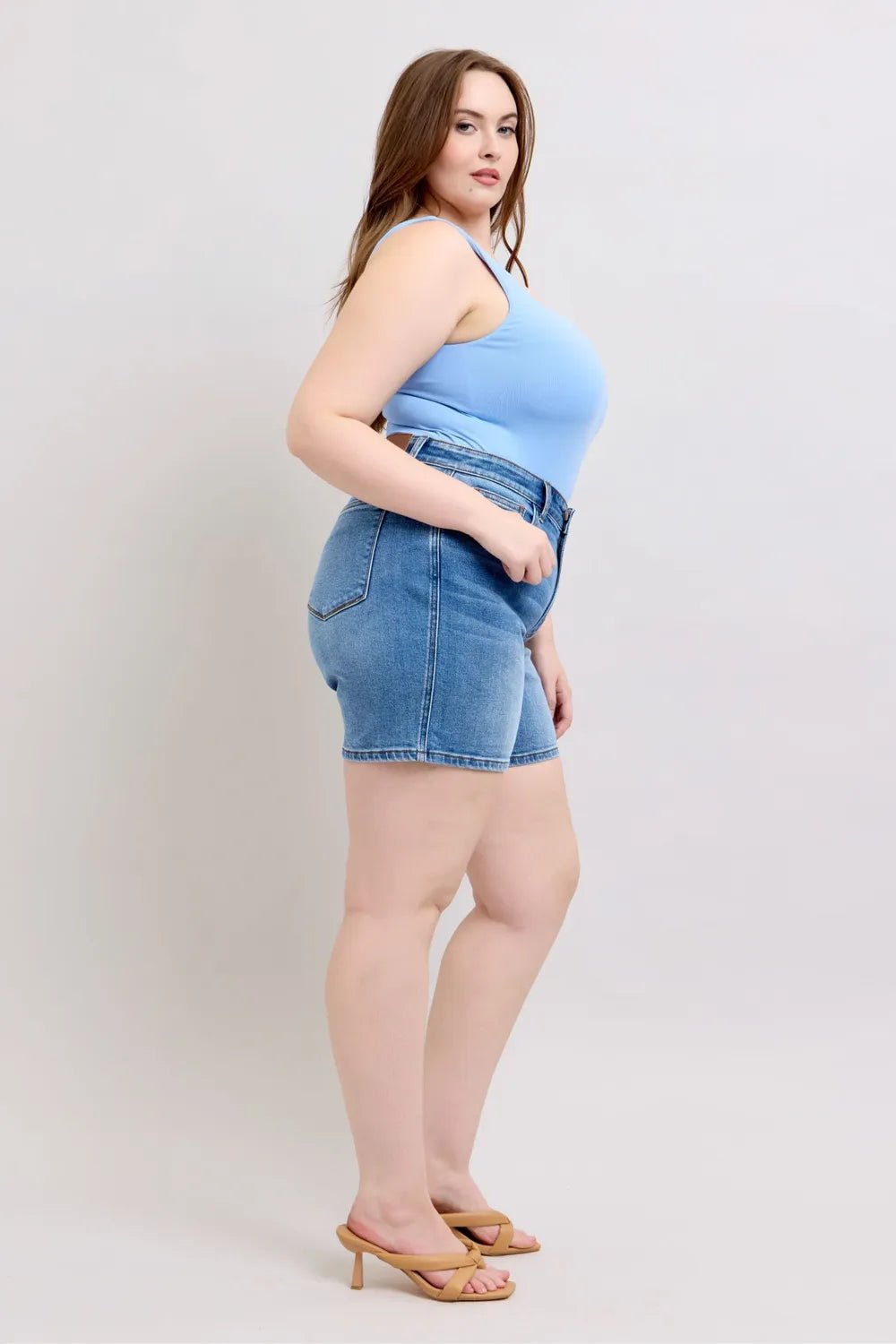 Judy Blue Full Size 2 Button Denim Shorts with Pockets Plus Size - PBNJ FASHIONS