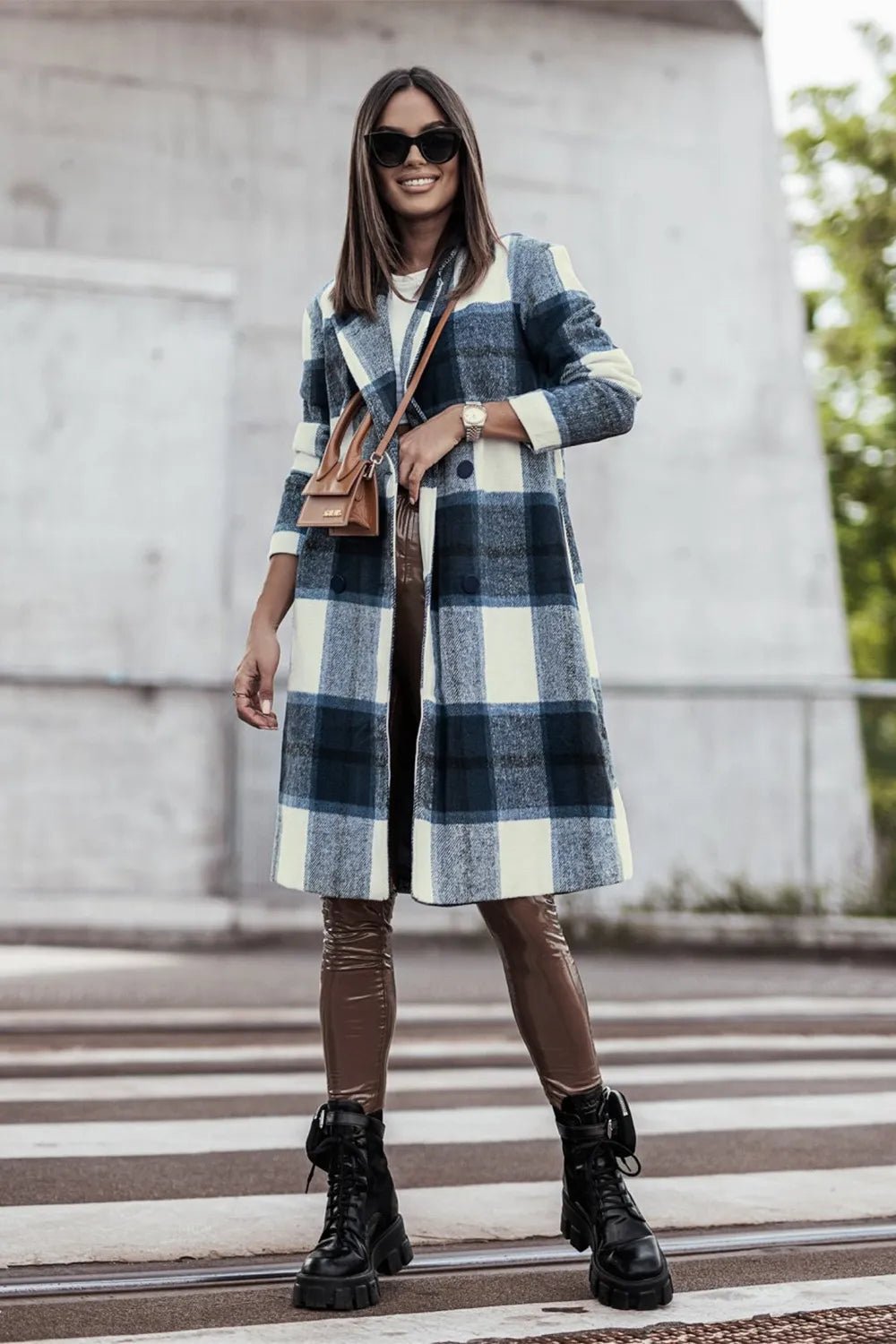 Double Take Full Size Plaid Button Up Lapel Collar Coat - PBNJ FASHIONS