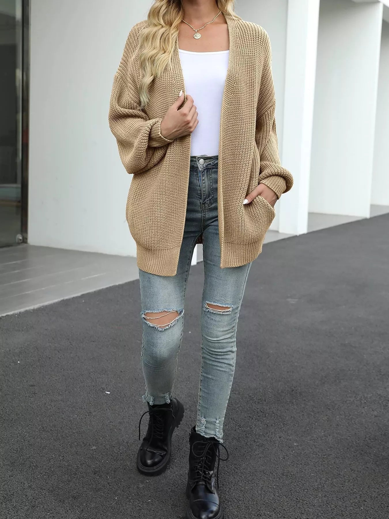 Chunky Knit Open Front Cardigan - PBNJ FASHIONS