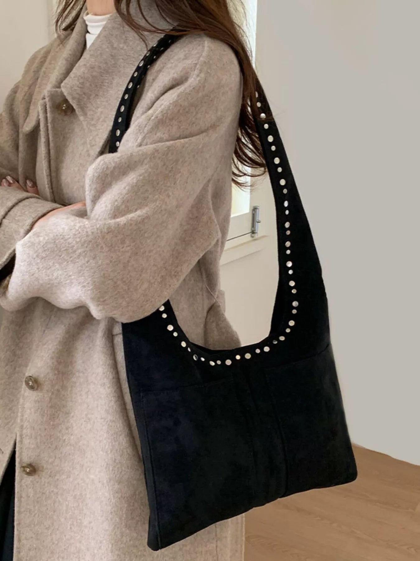 Studded Suede Shoulder Bag - PBNJ FASHIONS