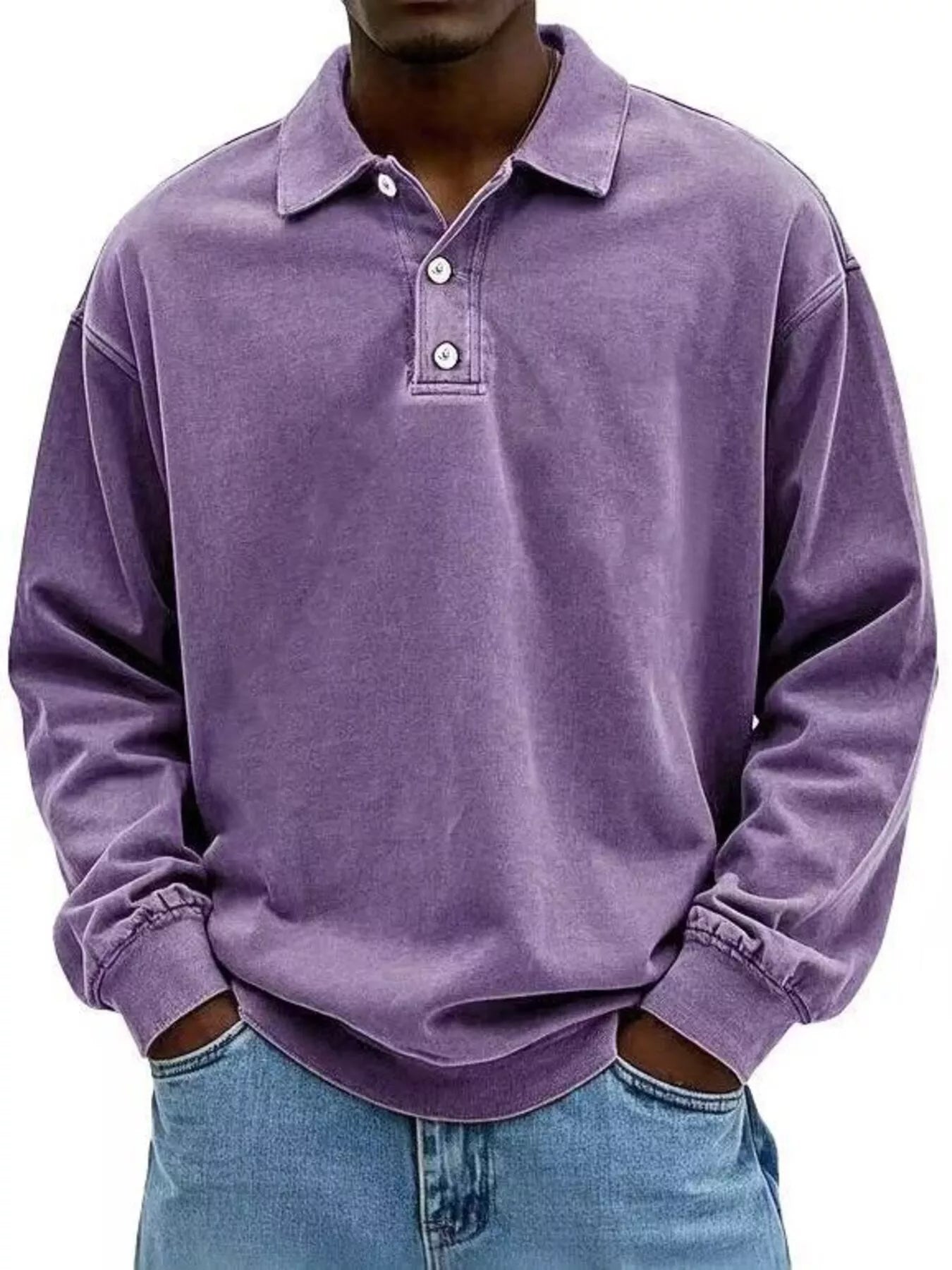Men's Full Size Washed Long Sleeve Polo Plus Size - PBNJ FASHIONS