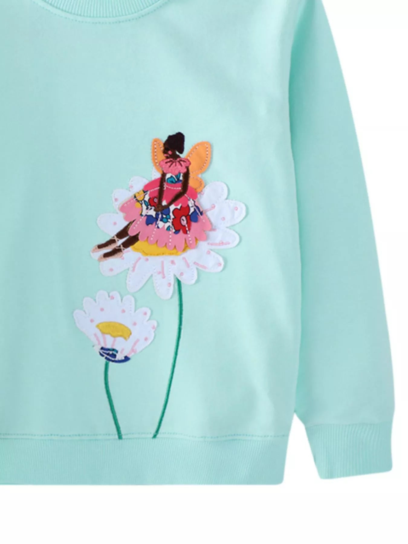 Children's Flower Embroidered Crew Neck Sweatshirt - PBNJ FASHIONS