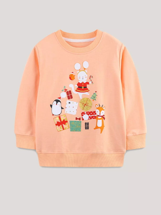Children's Christmas Print Round Neck Sweatshirt - PBNJ FASHIONS