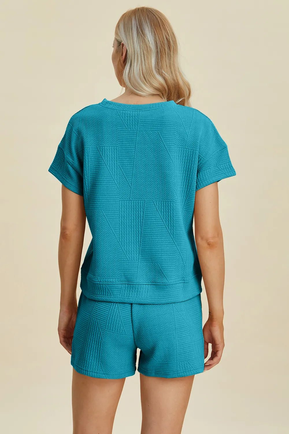 Double Take Full Size Texture Short Sleeve Top and Shorts Set - PBNJ FASHIONS