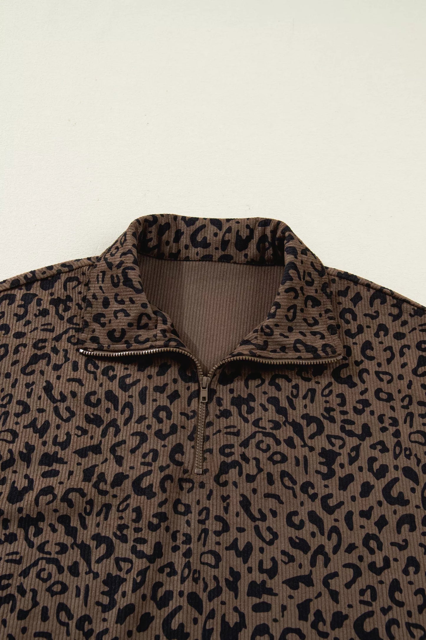 Leopard Print Quarter Zip Corduroy Sweatshirt - PBNJ FASHIONS