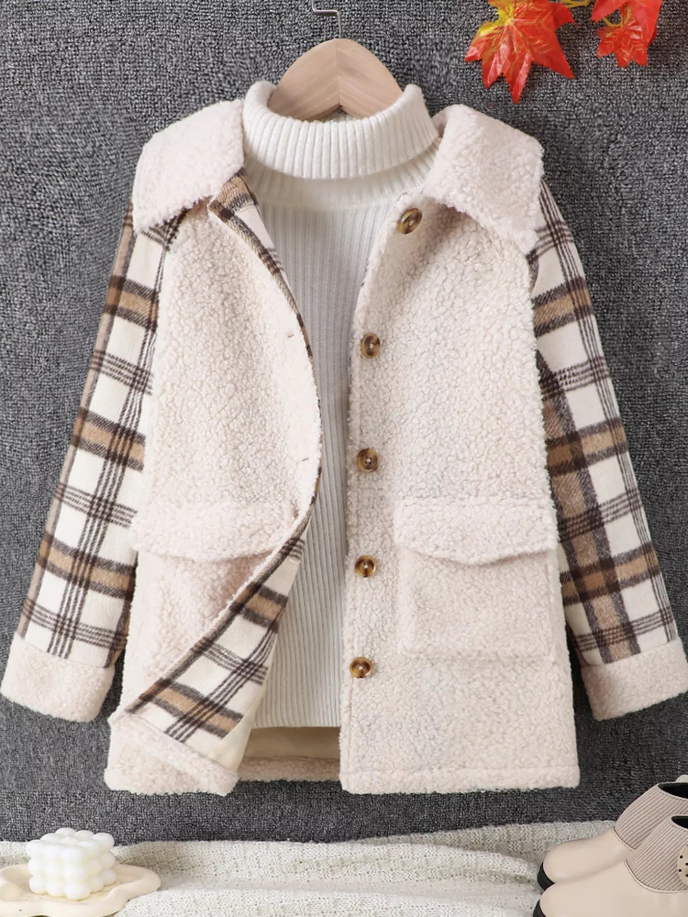 Children's Cozy Plaid Sleeve Fleece Jacket - PBNJ FASHIONS
