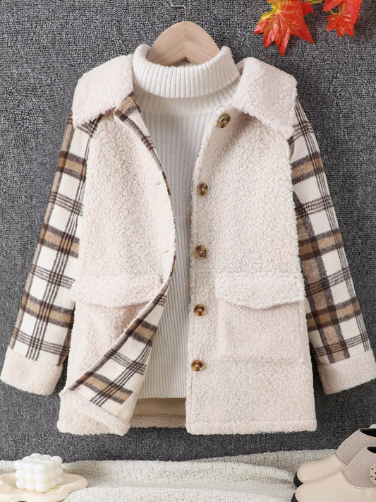 Children's Cozy Plaid Sleeve Fleece Jacket - PBNJ FASHIONS
