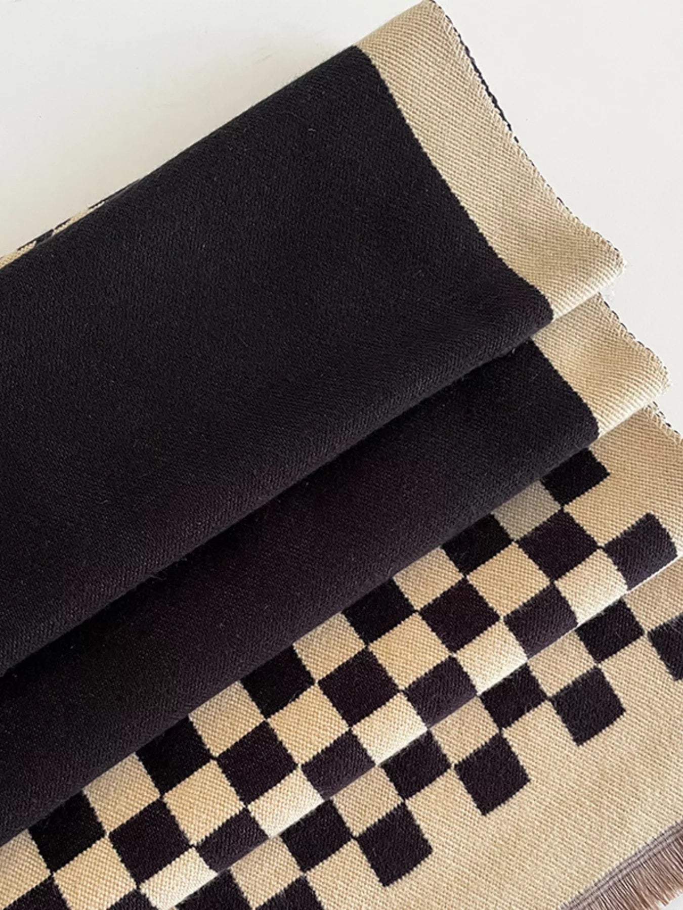 Checkered Raw Hem Scarf - PBNJ FASHIONS