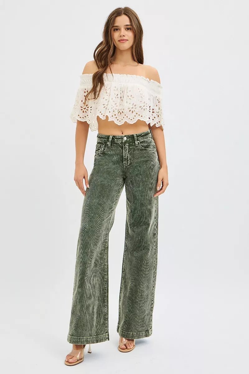 RISEN Full Size High Rise Wide Leg Corduroy Jeans Plus Size - PBNJ FASHIONS