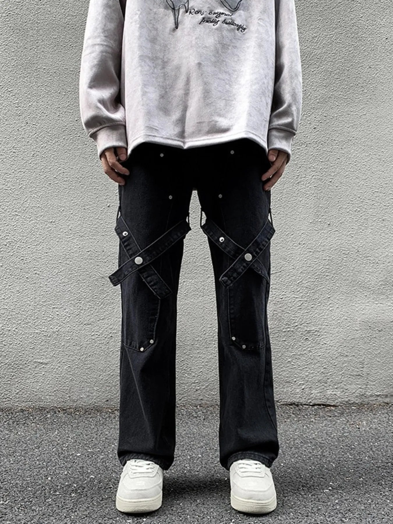 Men's Full Size Cross Strap Embellished Jeans Plus Size - PBNJ FASHIONS