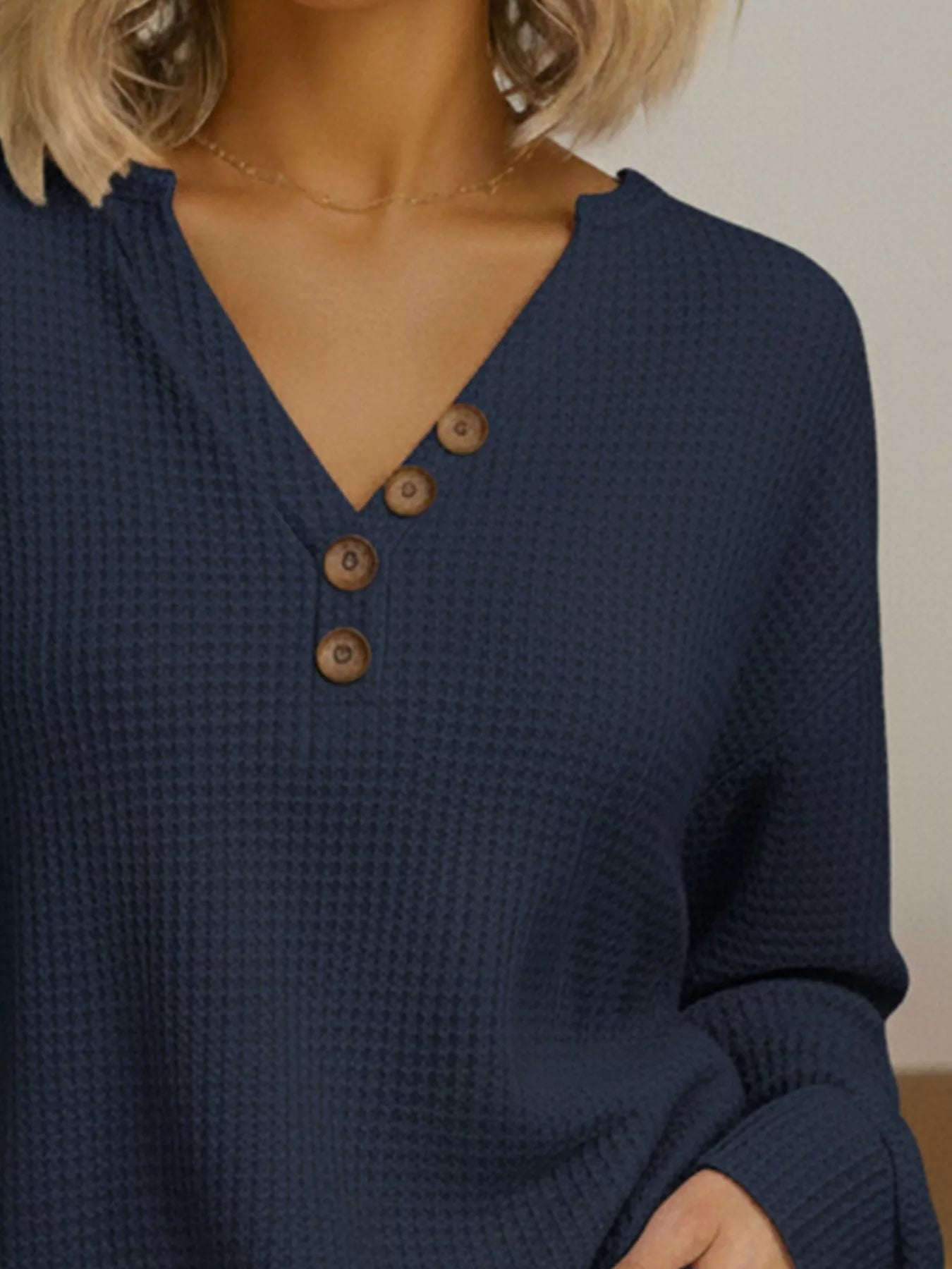 Full Size Casual Waffle Knit Long Sleeve T-Shirt Plus Size - PBNJ FASHIONS