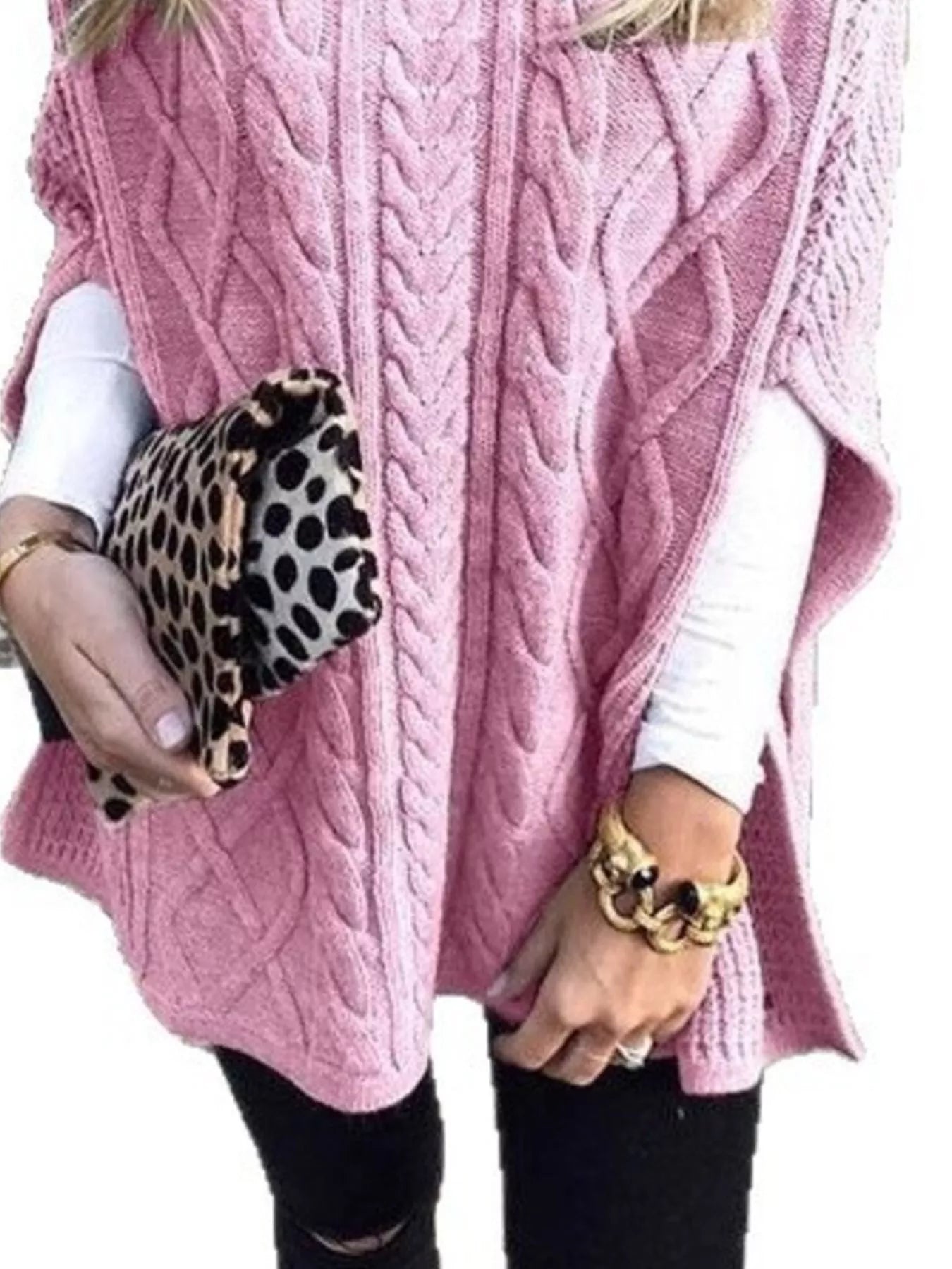 Chunky Cable Knit Turtleneck Poncho Cover Up - PBNJ FASHIONS
