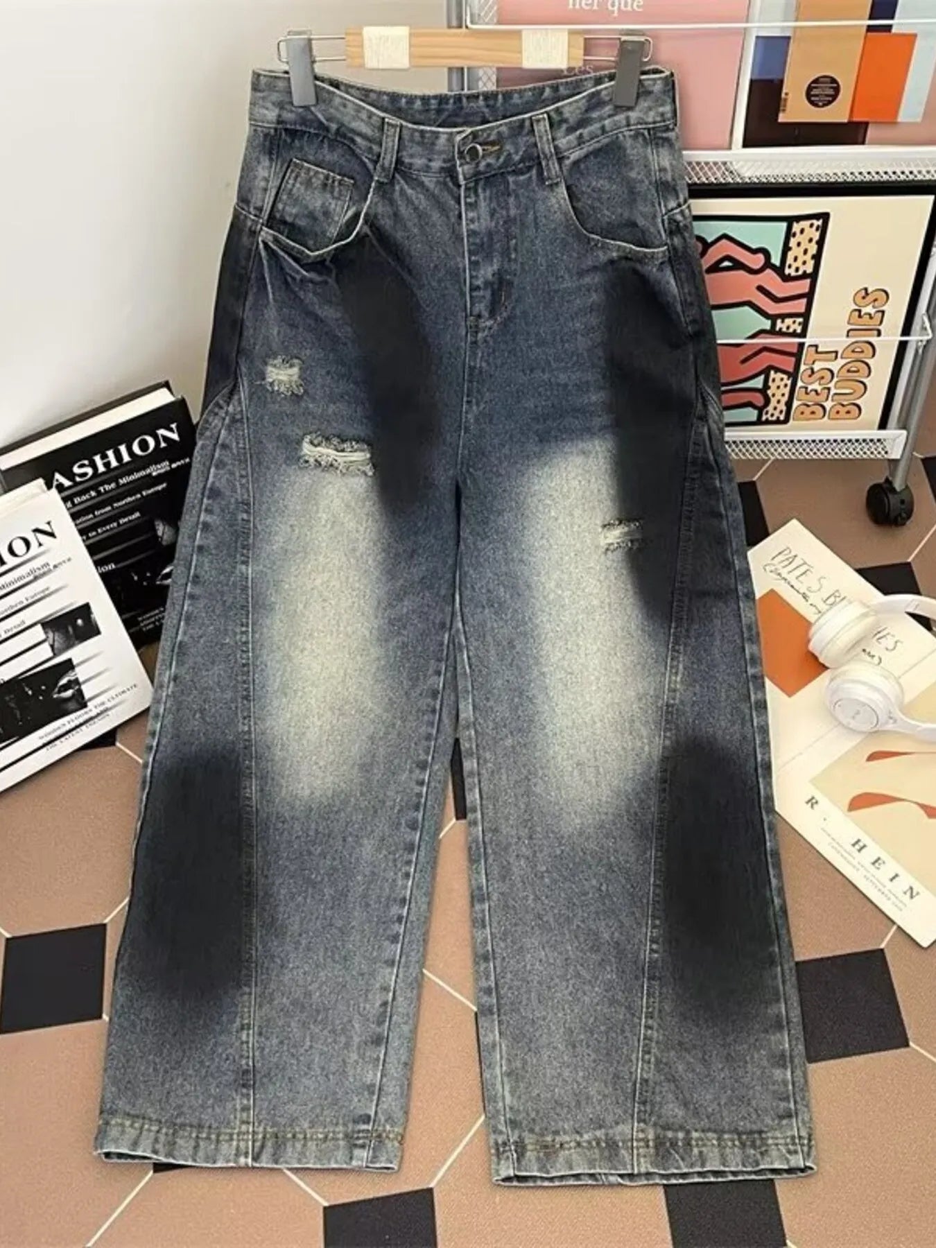 Men's Plus Size Wide Leg Distressed Jeans - PBNJ FASHIONS
