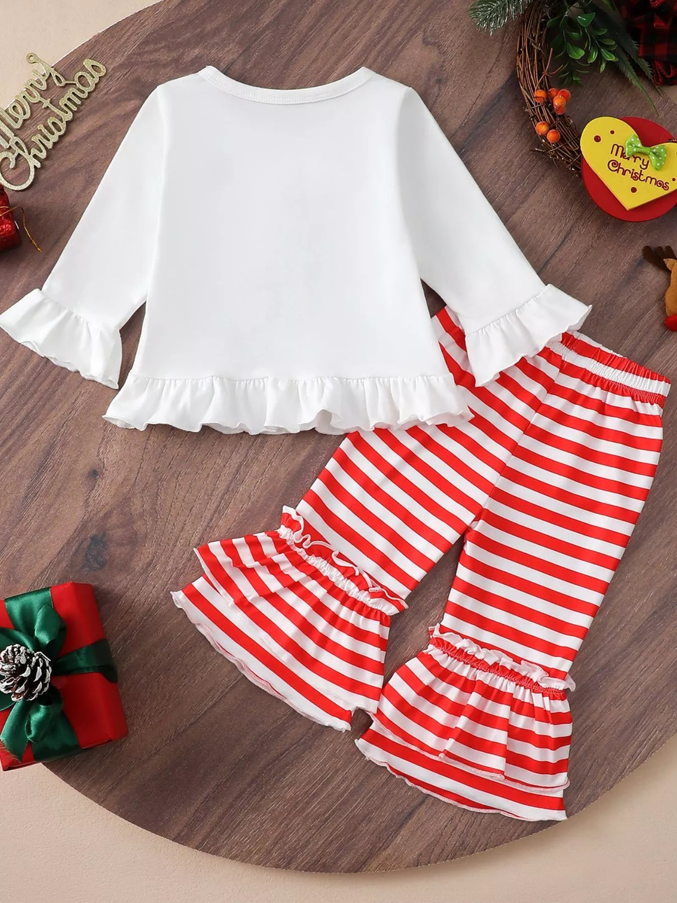 Children's Christmas Ruffle Trim Top and Pants Set - PBNJ FASHIONS