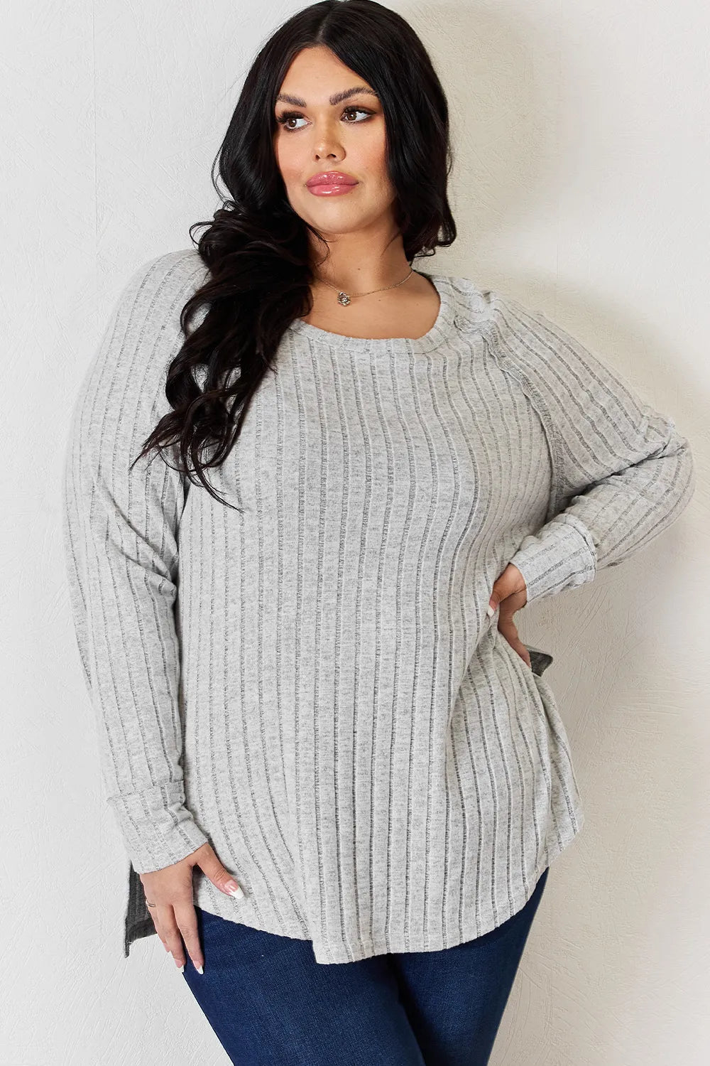 Basic Bae Full Size Ribbed Round Neck Slit T-Shirt - PBNJ FASHIONS
