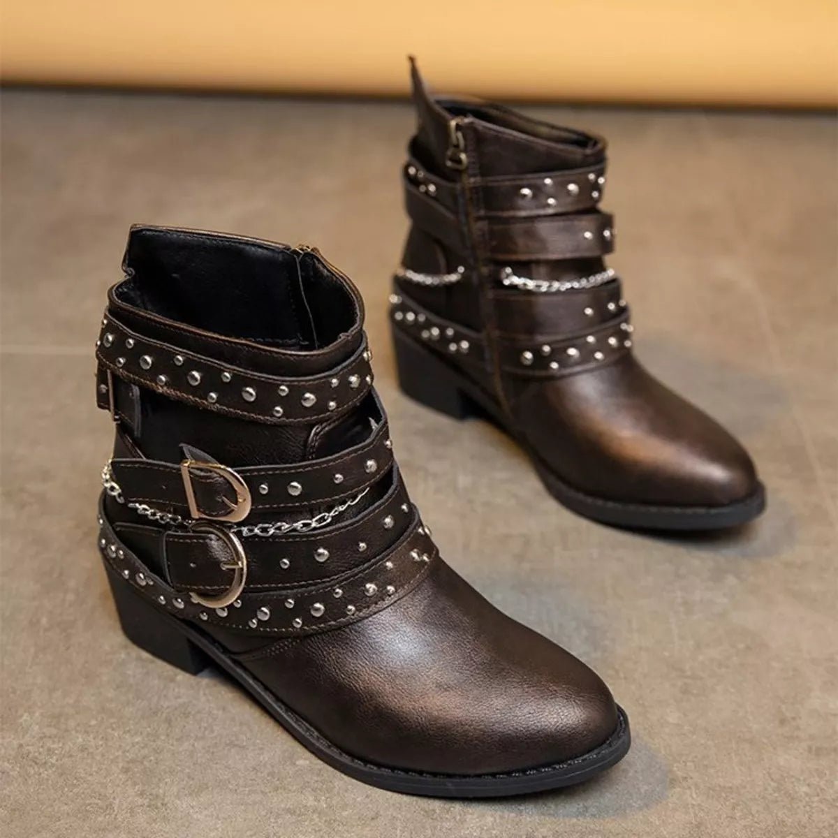 Studded Buckle Ankle Boots - PBNJ FASHIONS