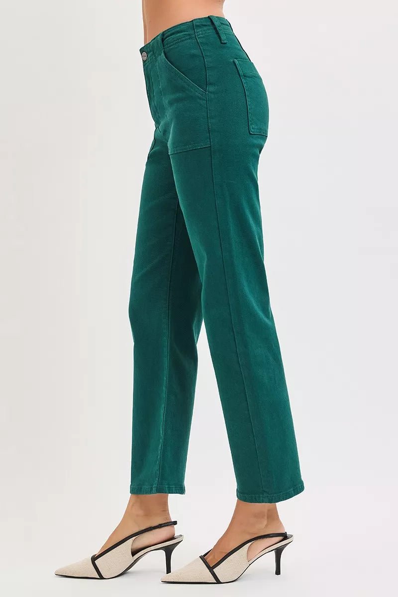 RISEN High Rise Ankle Flare Patch Pocket Jeans - PBNJ FASHIONS