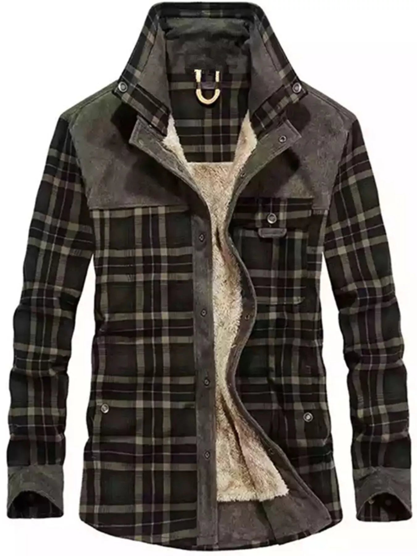 Men's Full Size Plaid Fleece Lined Snap Down Jacket Plus Size - PBNJ FASHIONS