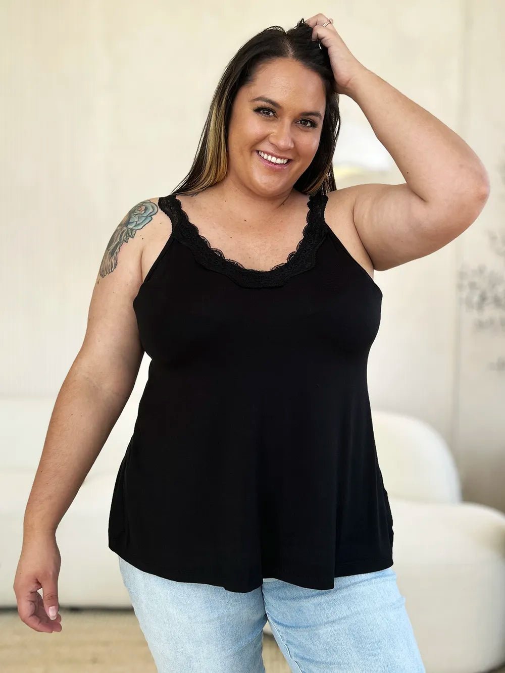 Basic Bae Full Size Lace Detail V - Neck Cutout Cami - PBNJ FASHIONS