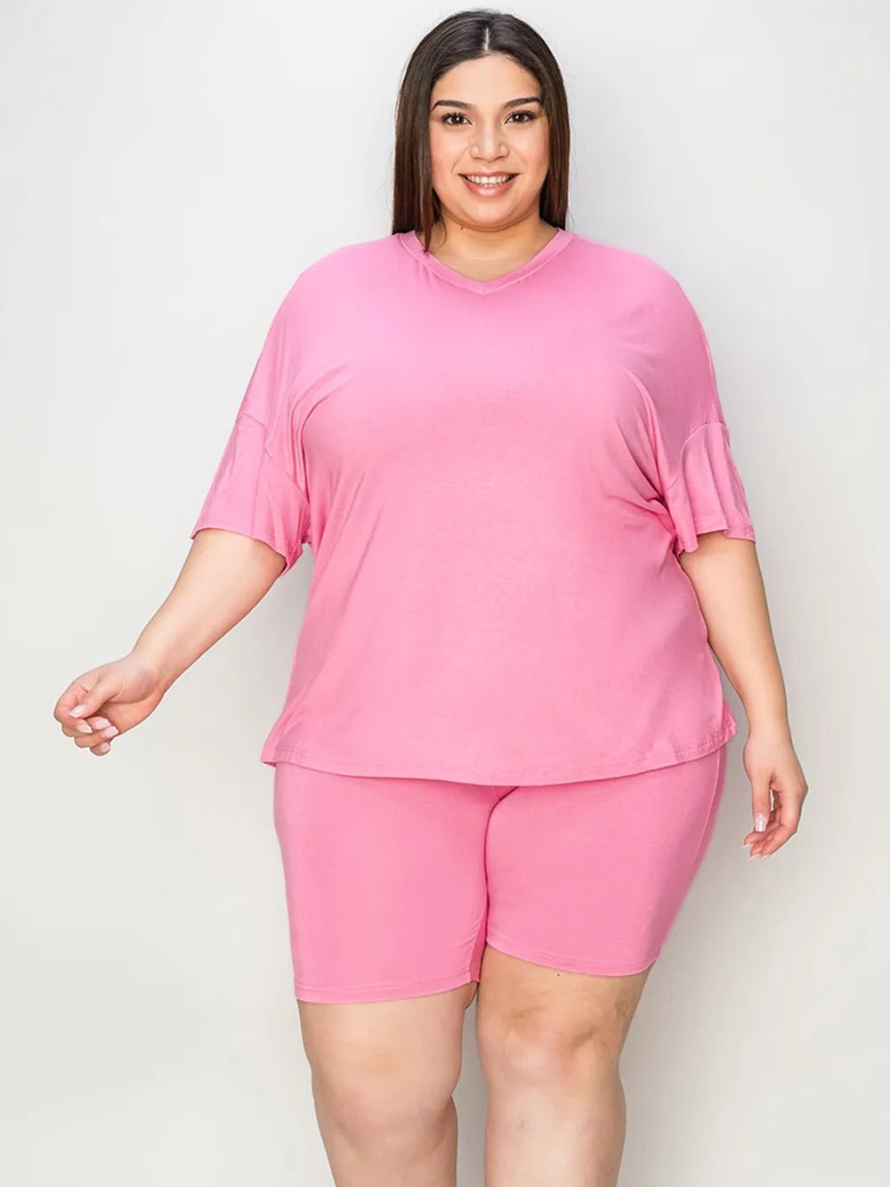 Basic Bae Full Size V - Neck Drop Shoulder T-Shirt and Shorts Set - PBNJ FASHIONS