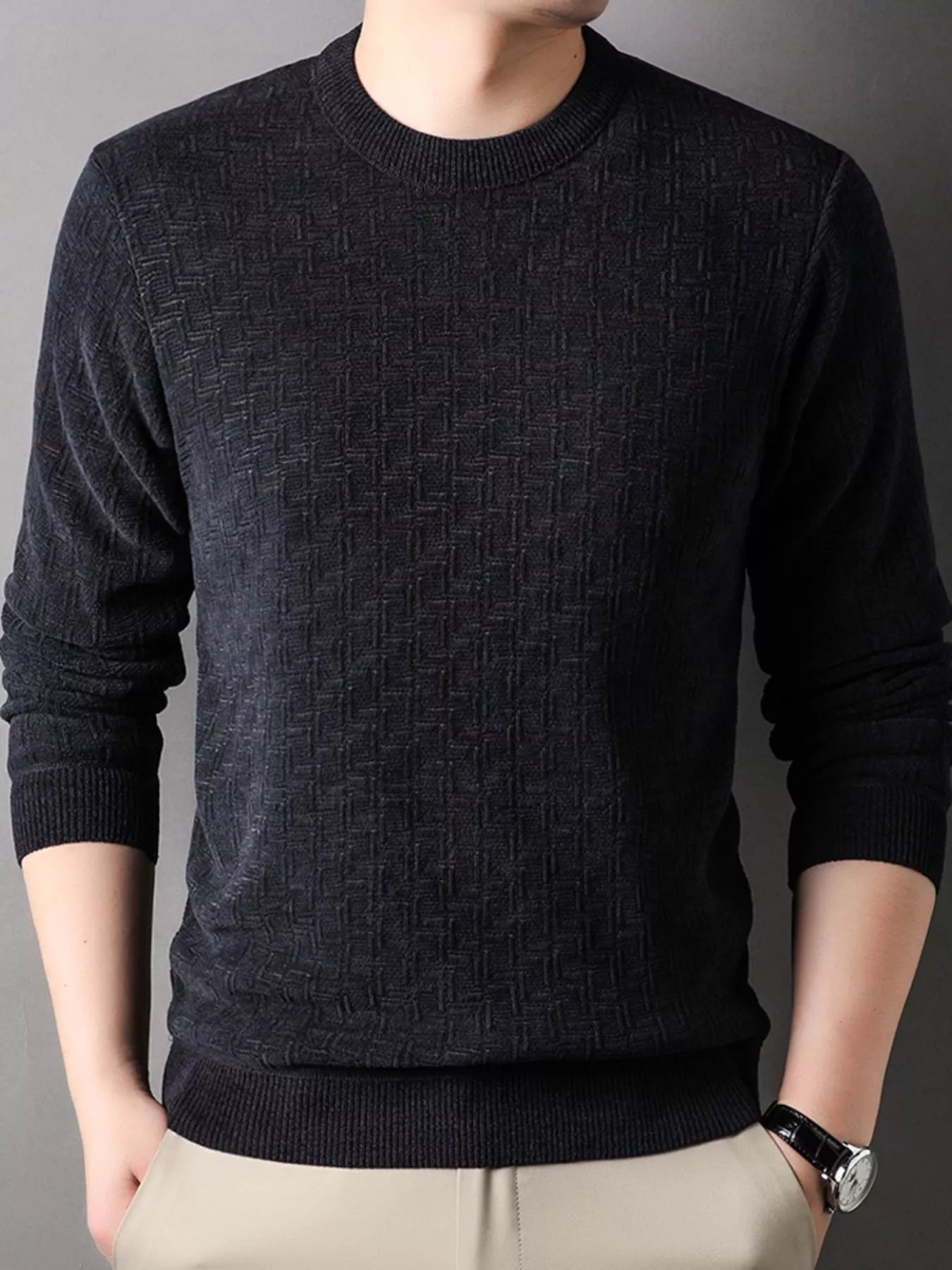 Men's Plus Size Round Neck Long Sleeve Knit Top - PBNJ FASHIONS