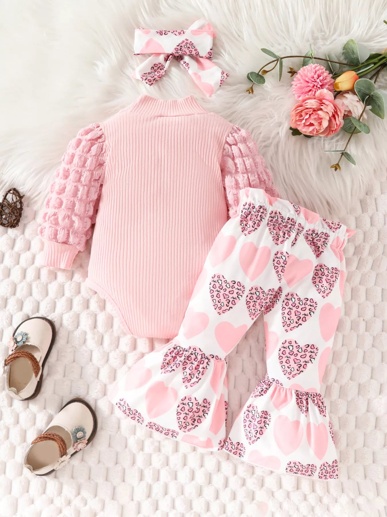 Children's Bubble Texture Long Sleeve Top and Pants Set with Headband - PBNJ FASHIONS