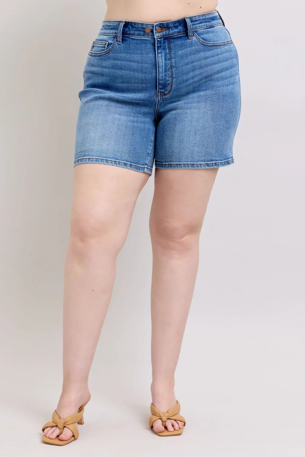 Judy Blue Full Size 2 Button Denim Shorts with Pockets Plus Size - PBNJ FASHIONS