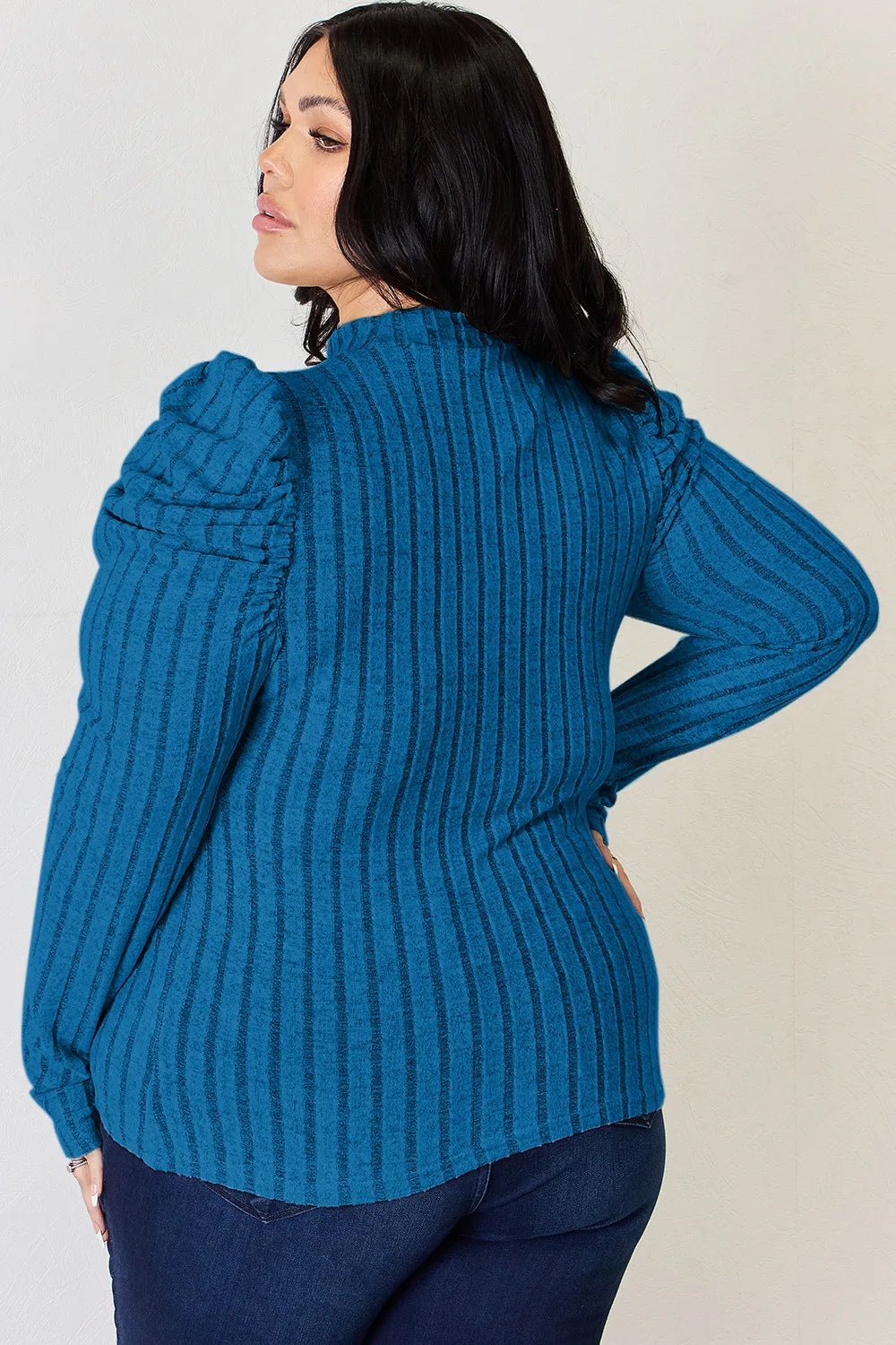 Basic Bae Full Size Ribbed Mock Neck Puff Sleeve T-Shirt - PBNJ FASHIONS