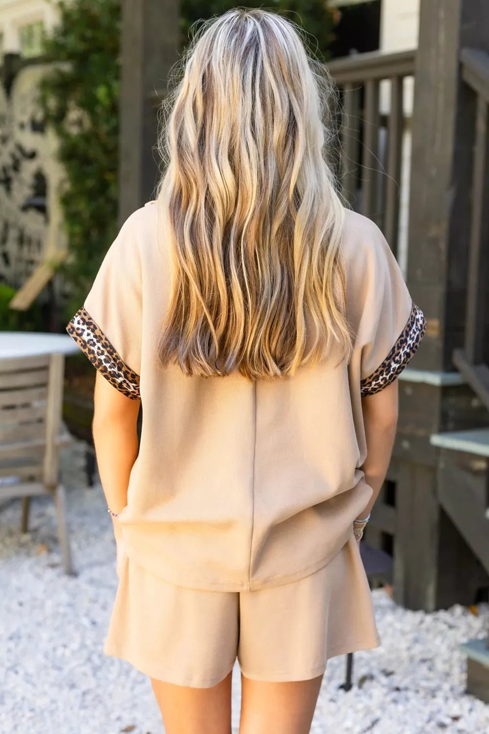 Leopard Trim Zipped Short Sleeve Casual Set - PBNJ FASHIONS