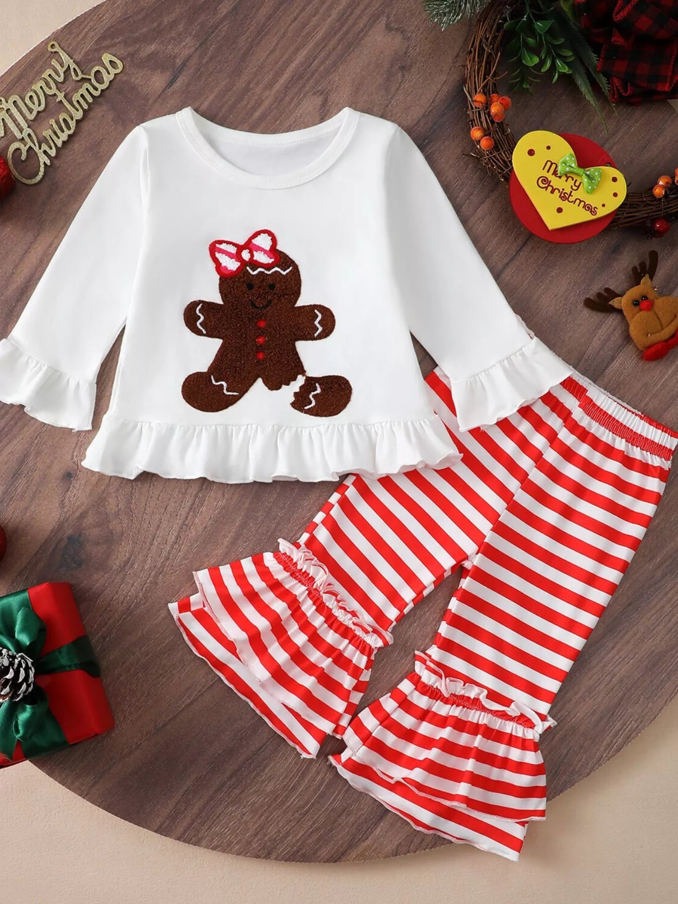 Children's Christmas Ruffle Trim Top and Pants Set - PBNJ FASHIONS