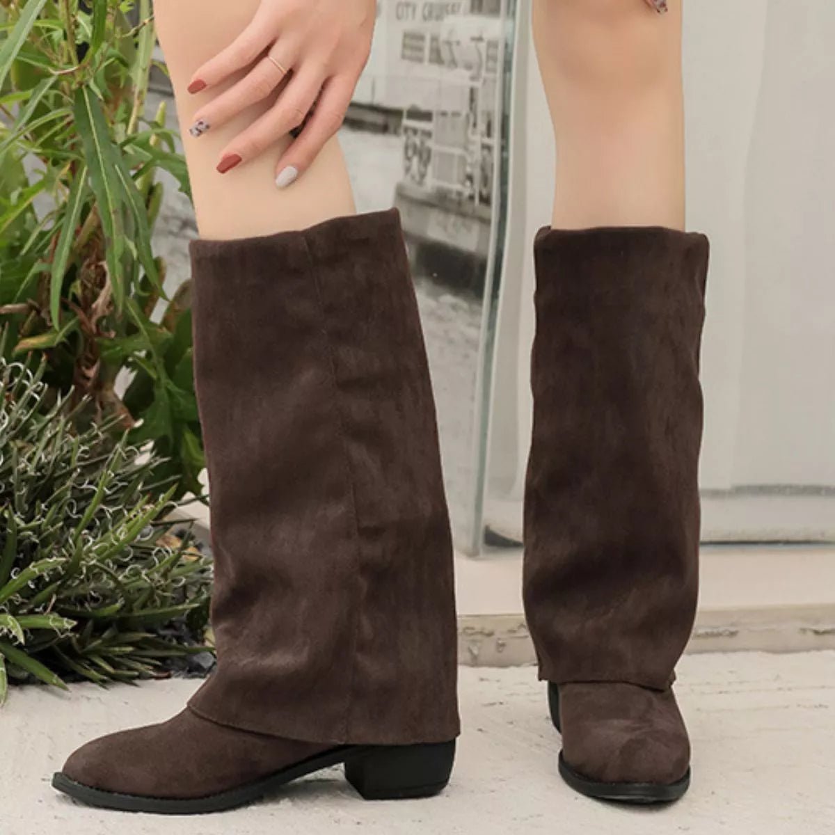 Point Toe Block Heels Boots - Mid Heel Suede Booties with Rubber Sole - PBNJ FASHIONS