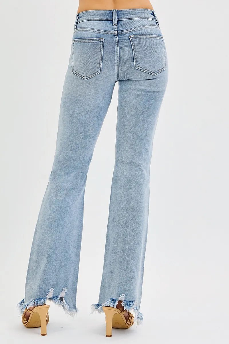 RISEN Full Size Tummy Control Mid Rise Flare Jeans with Fray Hem Detailed Plus Size - PBNJ FASHIONS