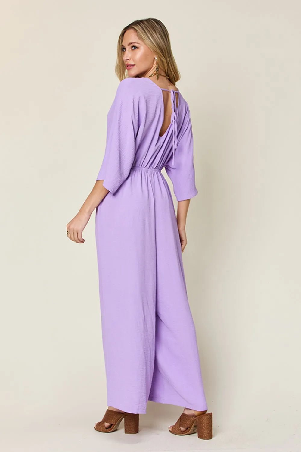 Double Take Full Size Surplice Wide Leg Jumpsuit with Pockets - PBNJ FASHIONS