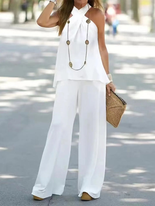 Halter Top and Wide Leg Pants Matching Set - PBNJ FASHIONS