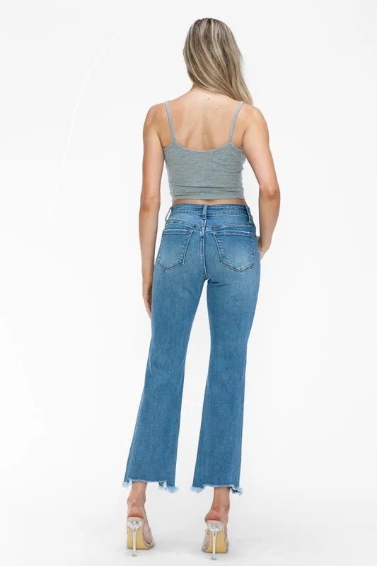 bytos Raw Hem Distressed Mid Rise Crop Jeans - PBNJ FASHIONS