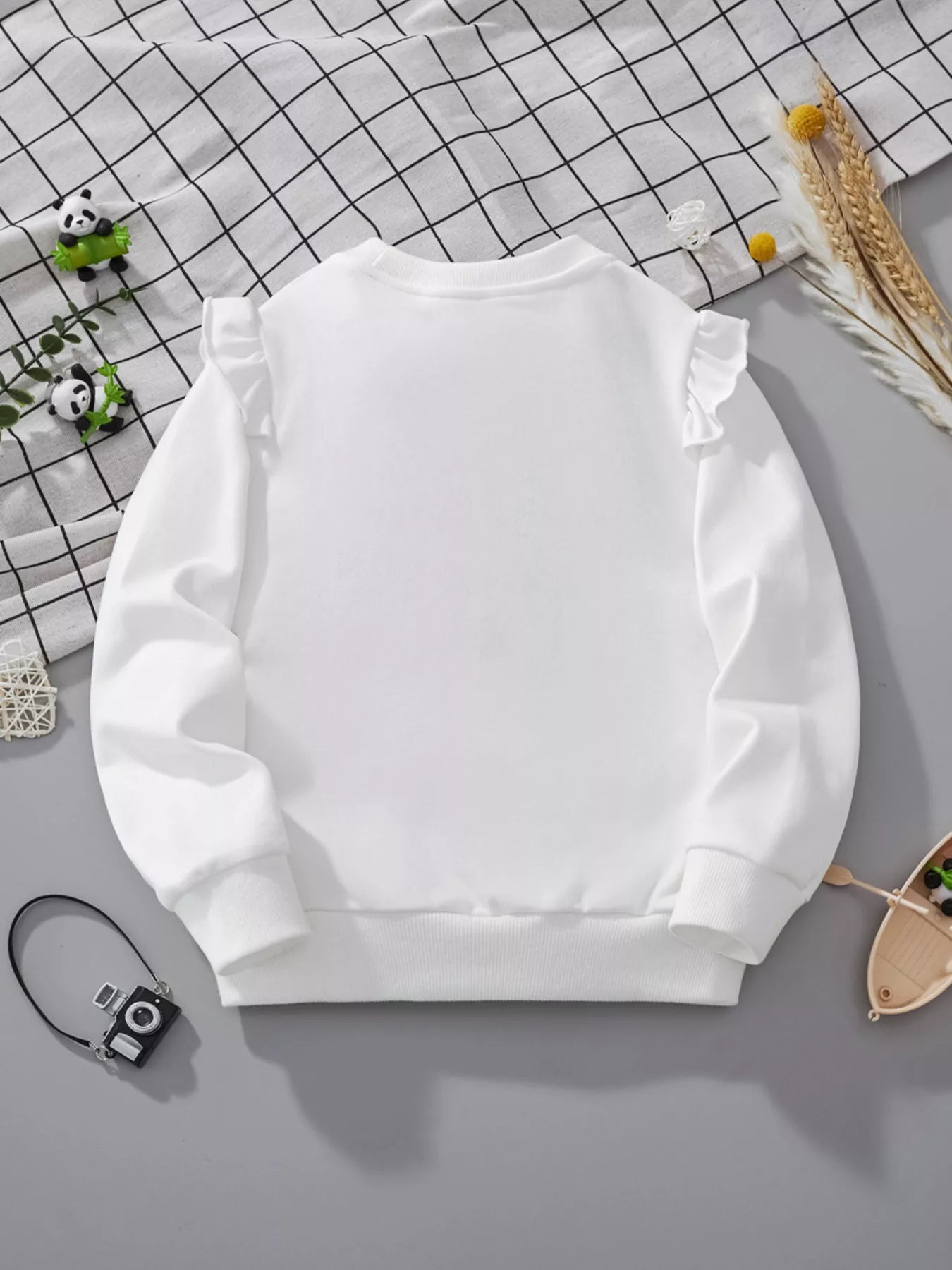Children's Cat Graphic Ruffle Sleeve Sweatshirt - PBNJ FASHIONS