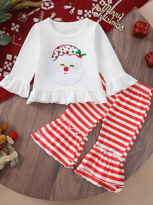 Children's Christmas Ruffle Trim Top and Pants Set - PBNJ FASHIONS