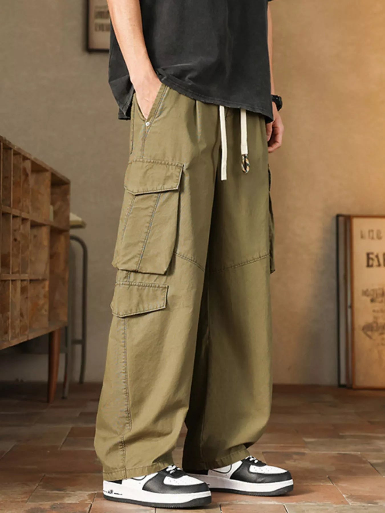 Men's Plus Size Loose Fit Cargo Pants with Drawstring - PBNJ FASHIONS