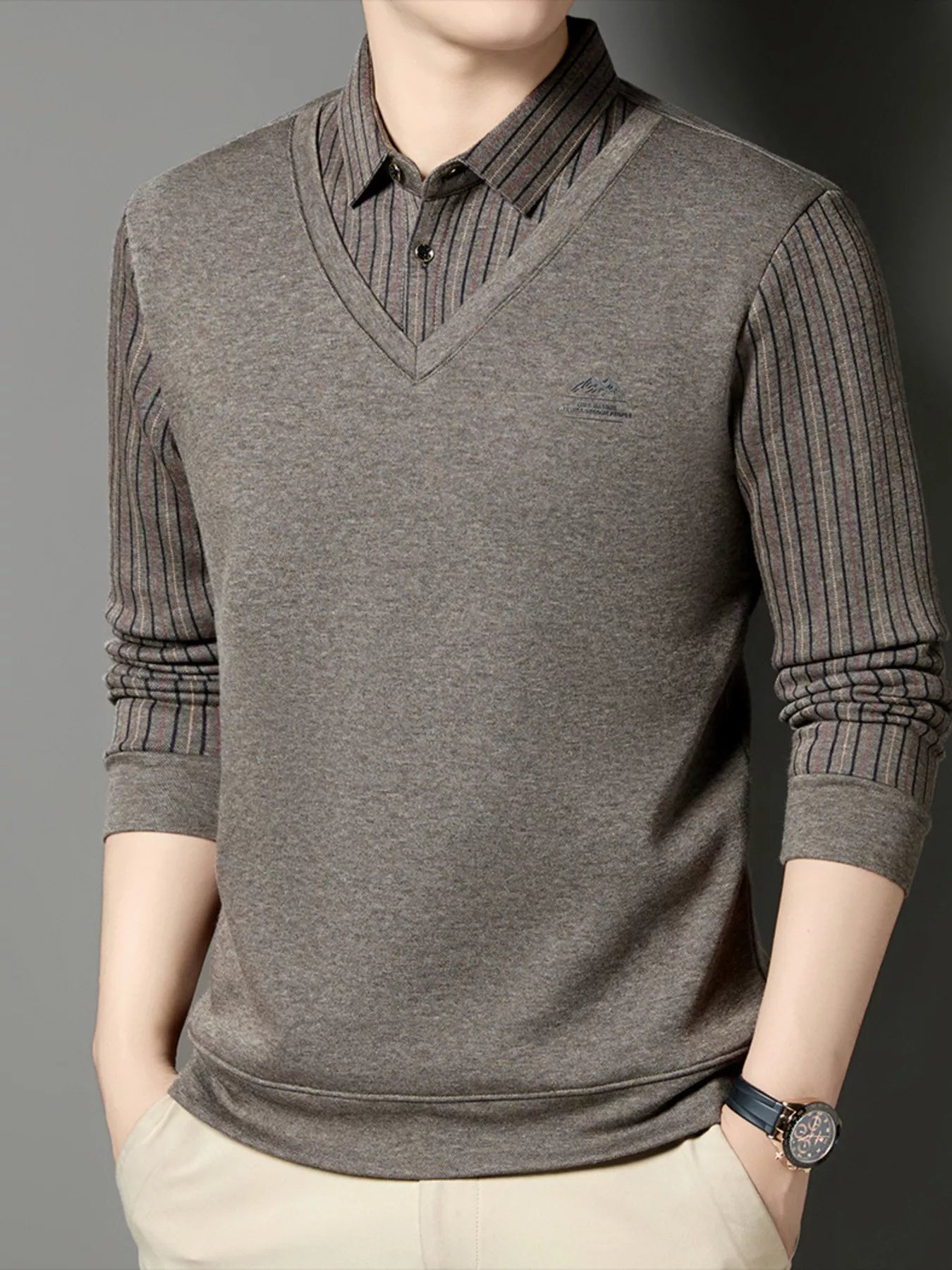 Men's Plus Size Striped Long Sleeve Polo - PBNJ FASHIONS