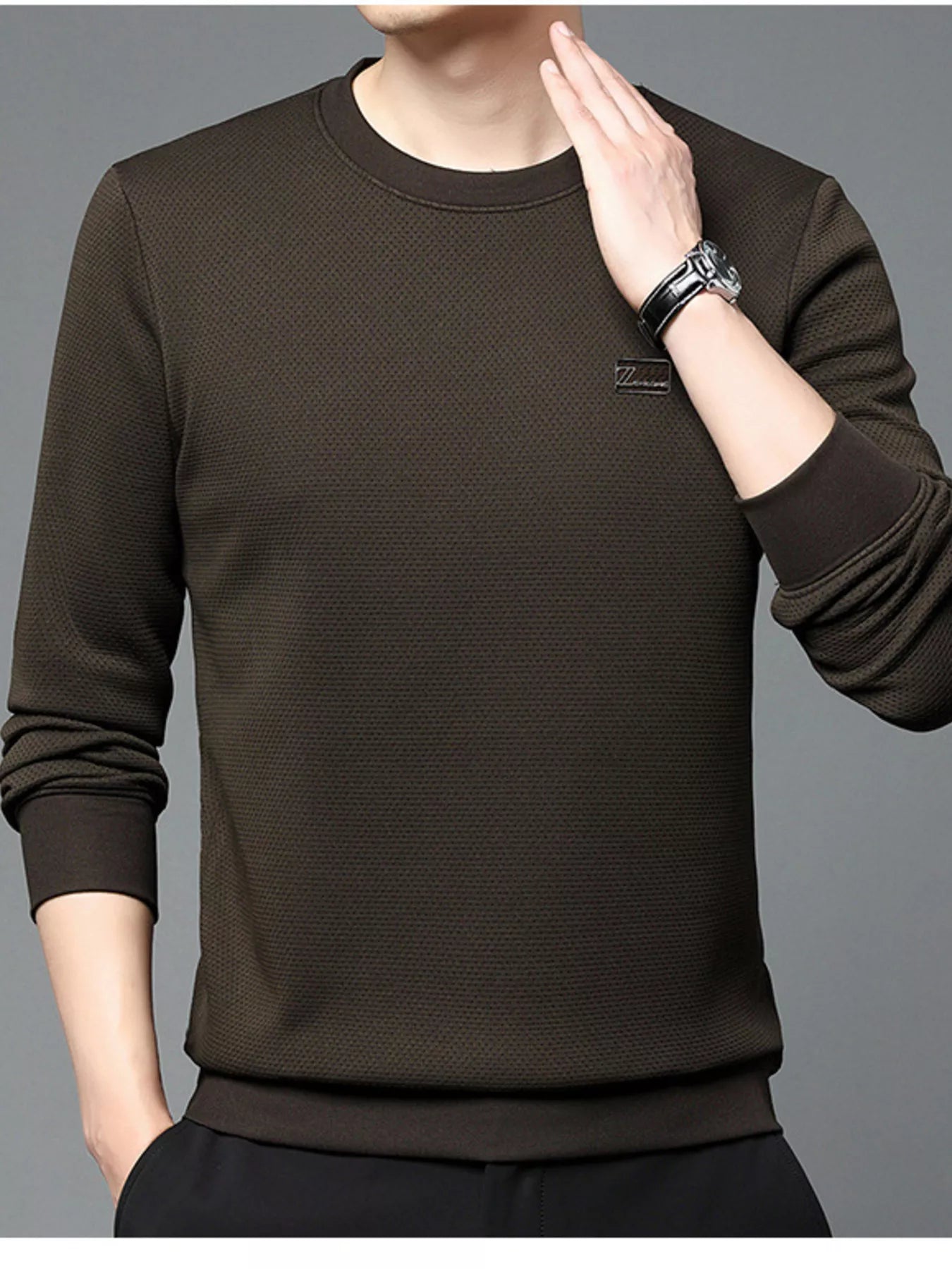 Men's Plus Size Textured Long Sleeve Casual T-Shirt - PBNJ FASHIONS
