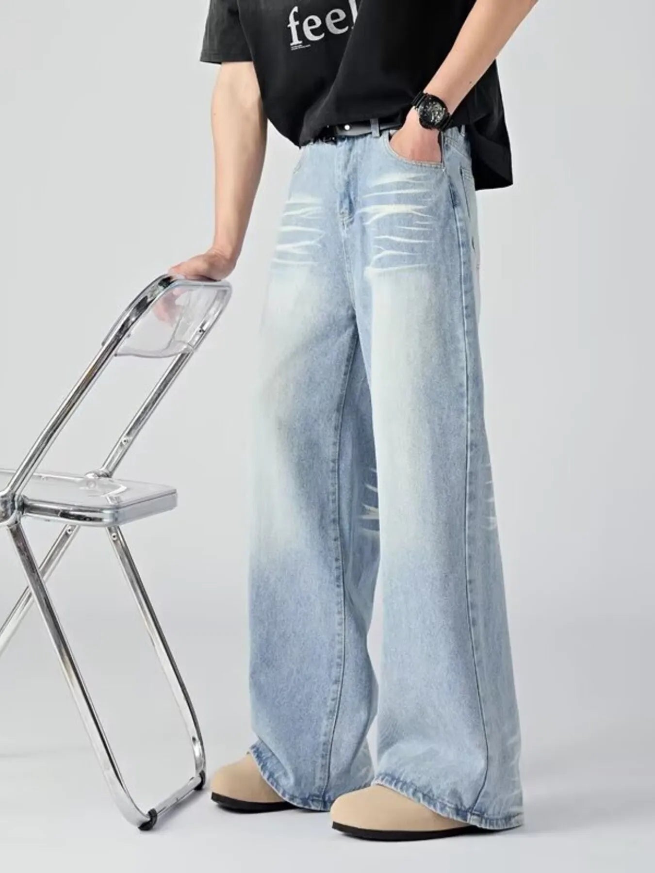 Men's Plus Size Wide Leg Wash Jeans - PBNJ FASHIONS