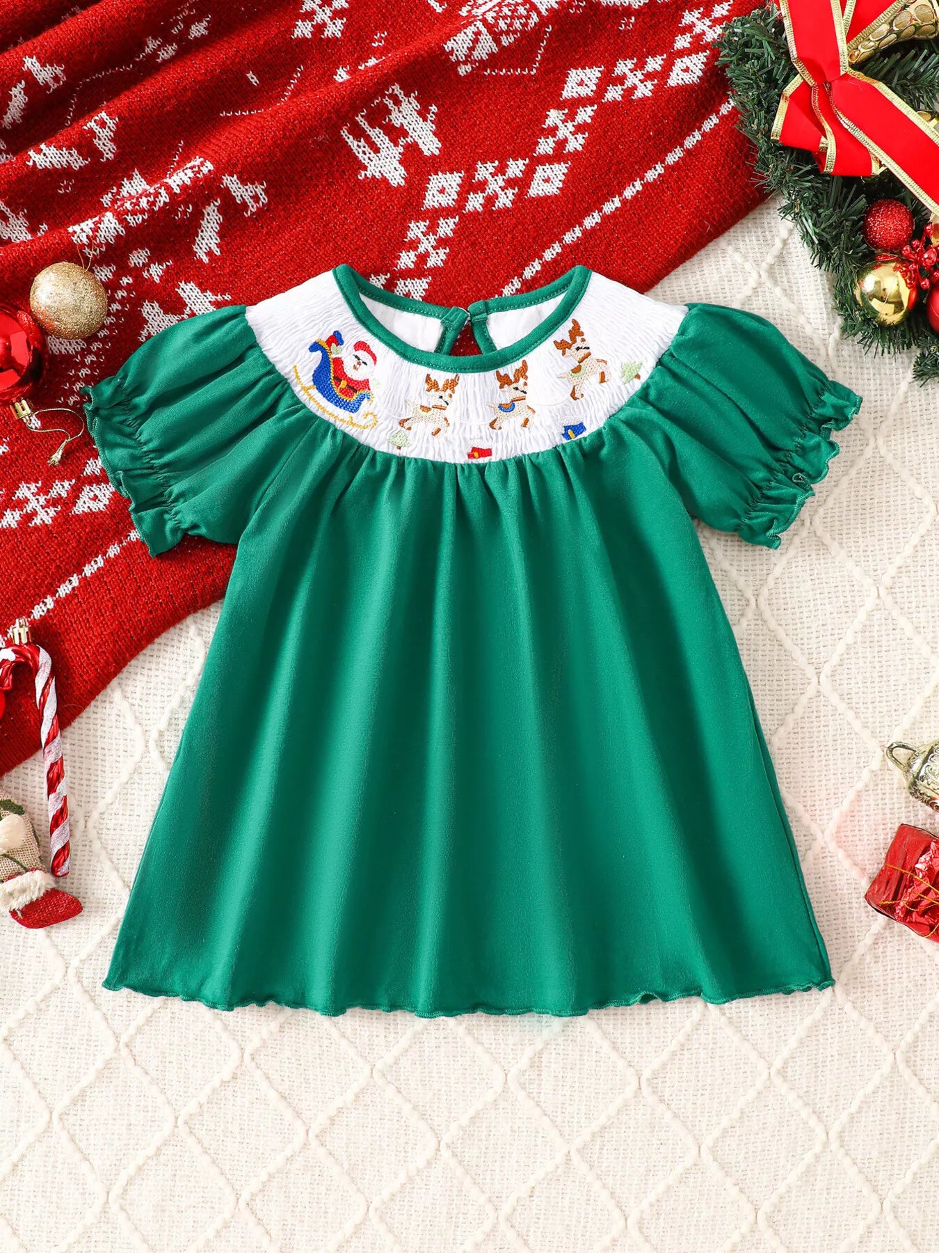 Children's Christmas Embroidered A - Line Dress - PBNJ FASHIONS