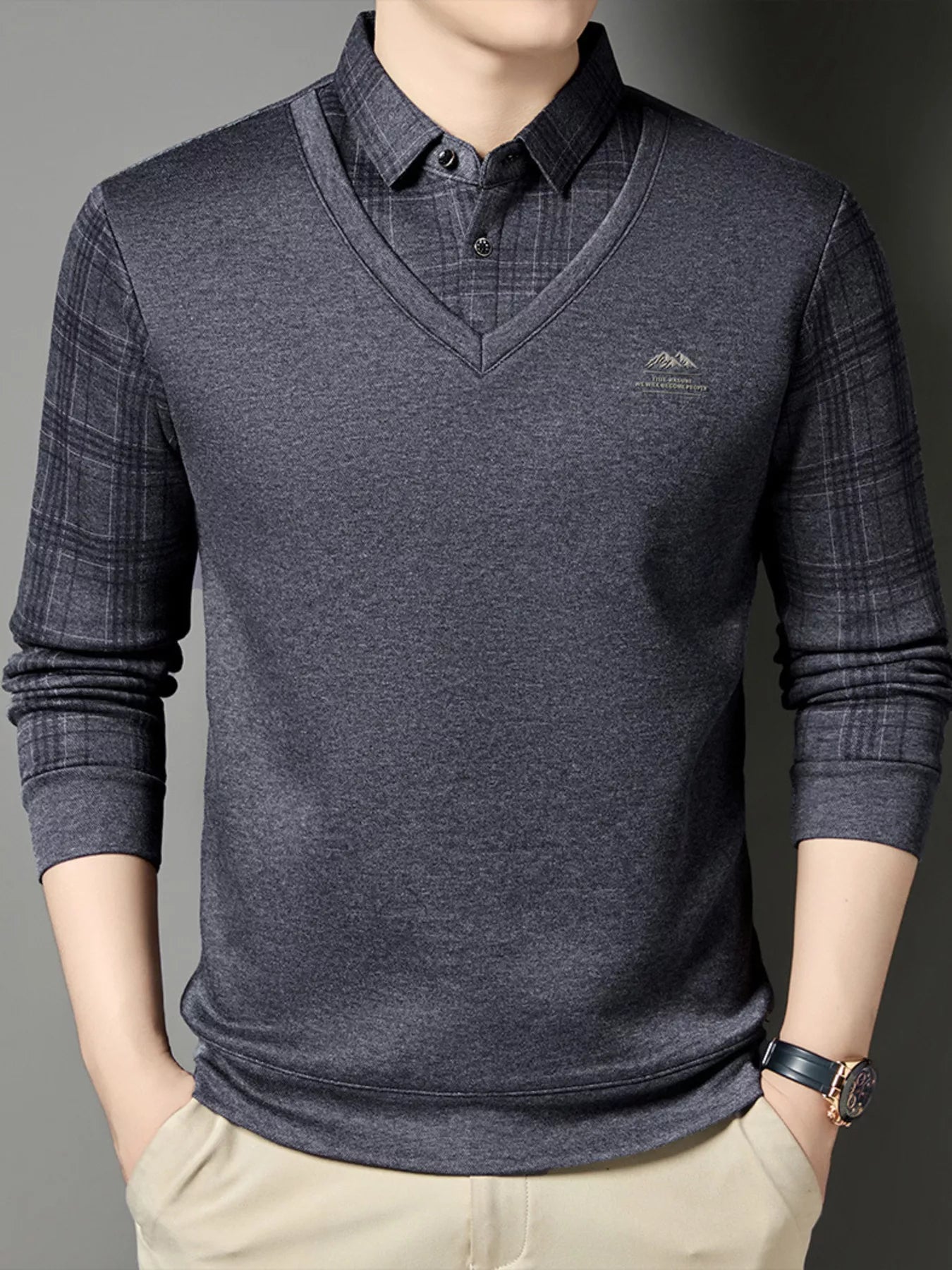 Men's Plus Size Layered Style Long Sleeve T-Shirt - PBNJ FASHIONS